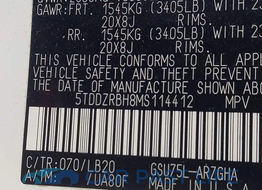 5TDDZRBH8MS114412# 9