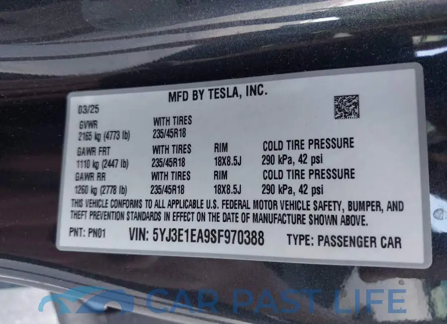 5YJ3E1EA9SF970388# 9