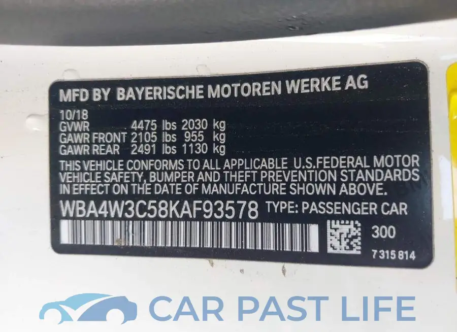 WBA4W3C58KAF93578# 9
