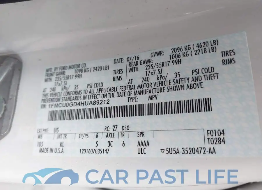 1FMCU0GD4HUA89212# 9