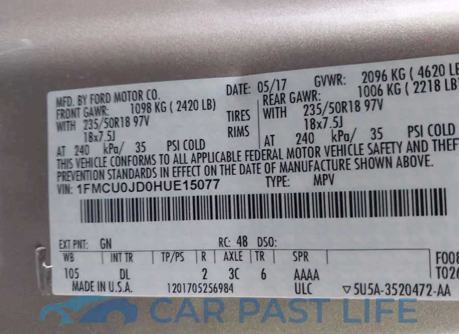 1FMCU0JD0HUE15077# 9