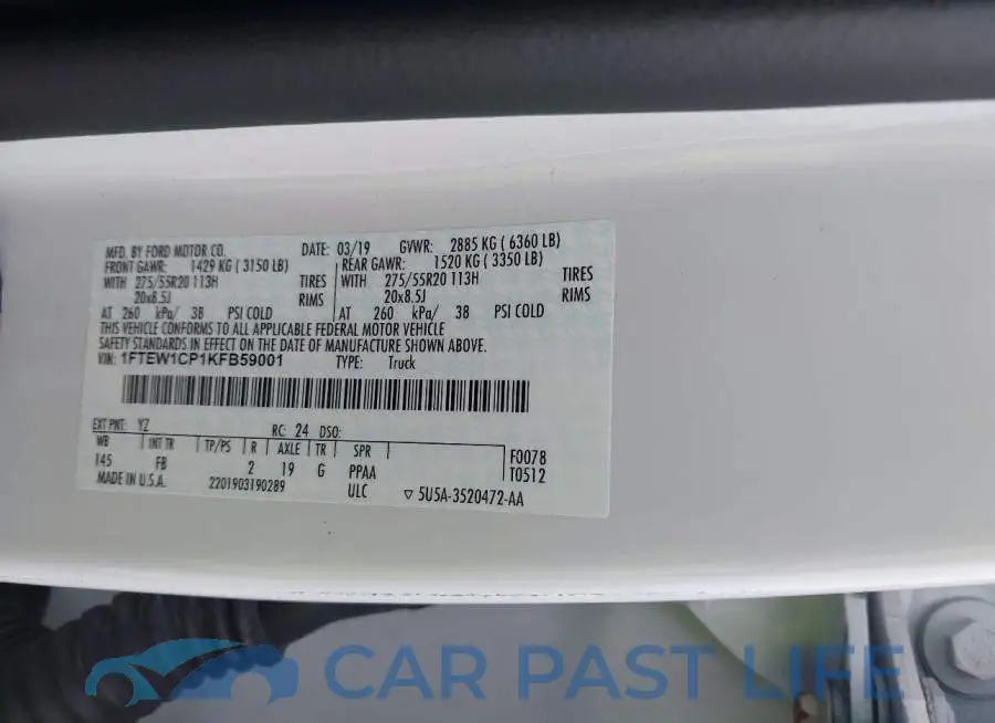 1FTEW1CP1KFB59001# 9