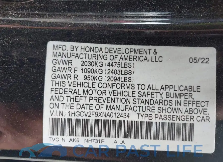 1HGCV2F9XNA012434# 9