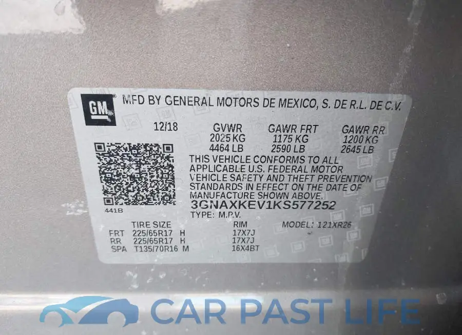 3GNAXKEV1KS577252# 9