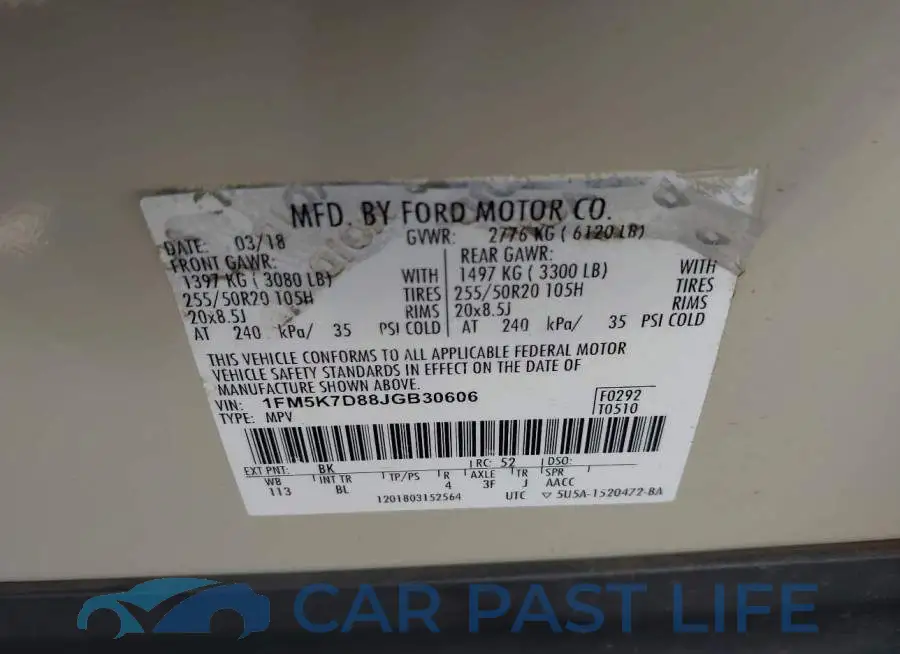 1FM5K7D88JGB30606# 9