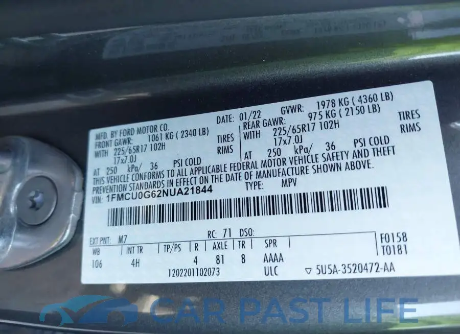 1FMCU0G62NUA21844# 9
