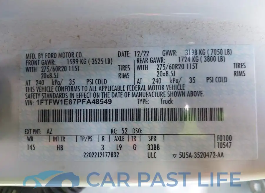 1FTFW1E87PFA48549# 9