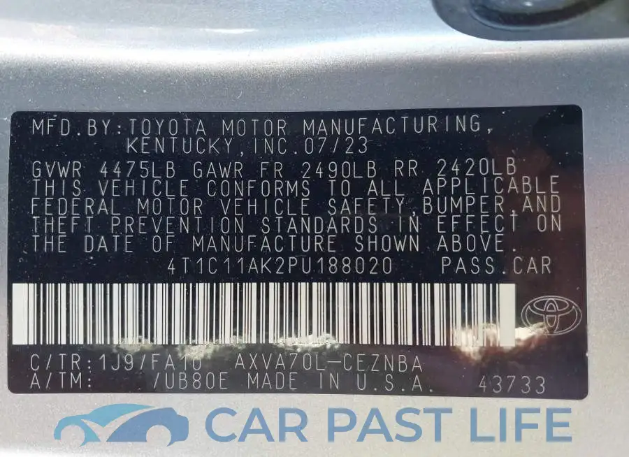 4T1C11AK2PU188020# 9
