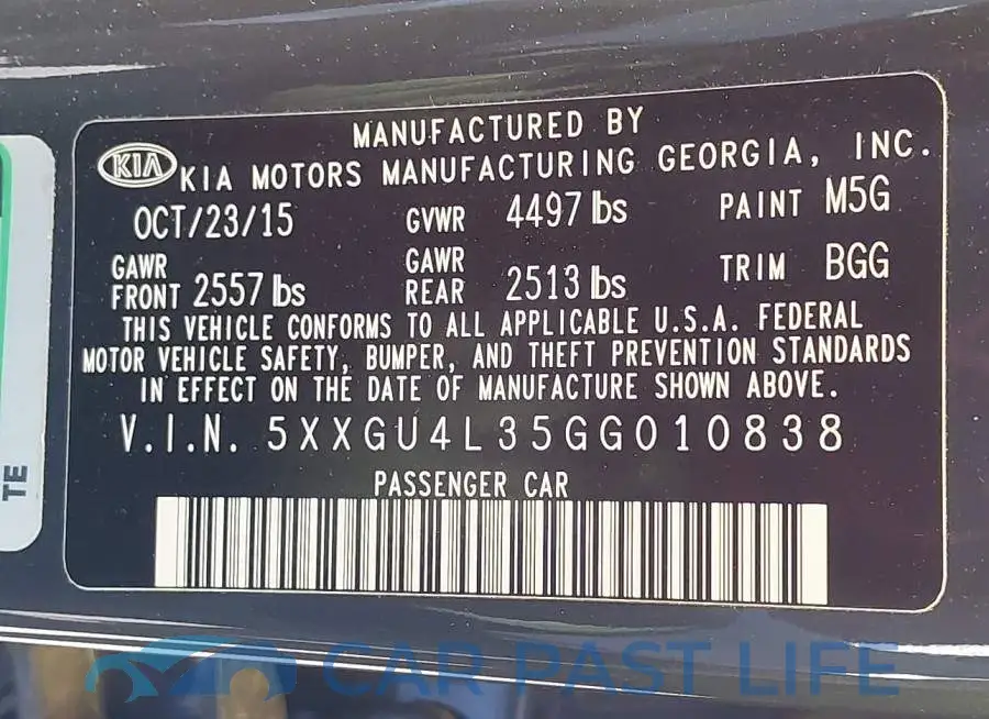 5XXGU4L35GG010838# 9