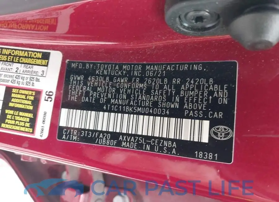 4T1C11BK5MU040034# 9