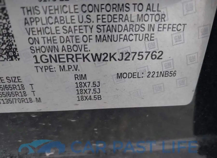 1GNERFKW2KJ275762# 9