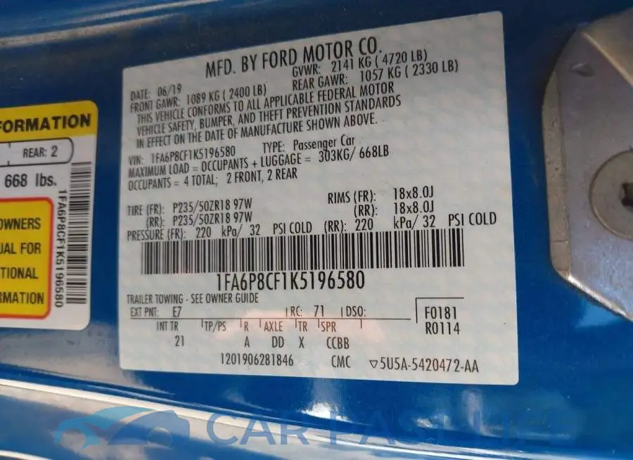 1FA6P8CF1K5196580# 9