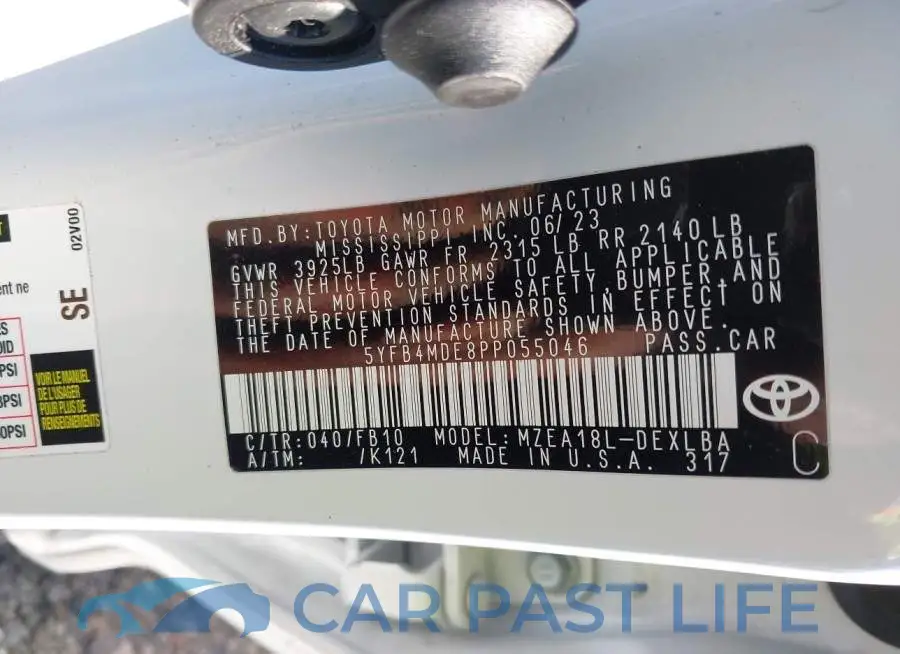 5YFB4MDE8PP055046# 9