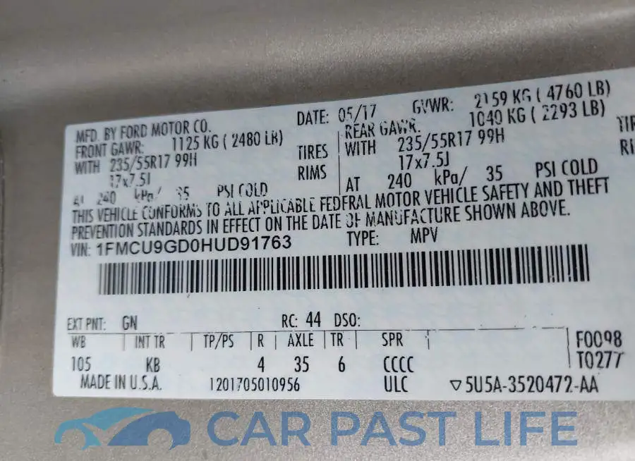 1FMCU9GD0HUD91763# 9