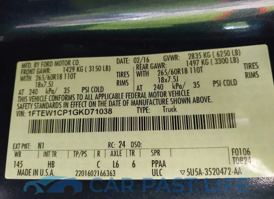 1FTEW1CP1GKD71038# 9