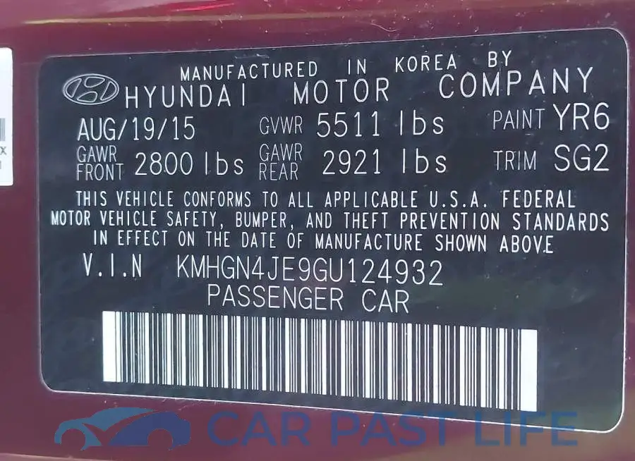 KMHGN4JE9GU124932# 9