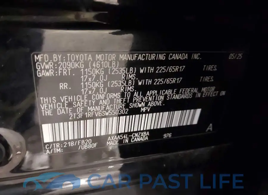 2T3F1RFV6SW550302# 9