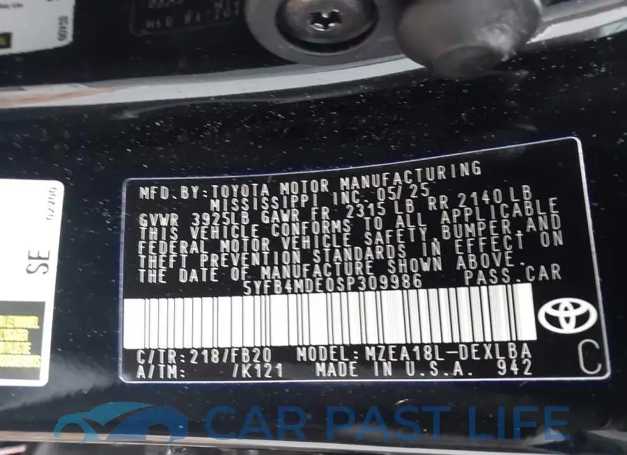 5YFB4MDE0SP309986# 9