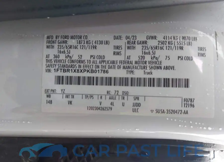 1FTBR1X8XPKB01786# 9