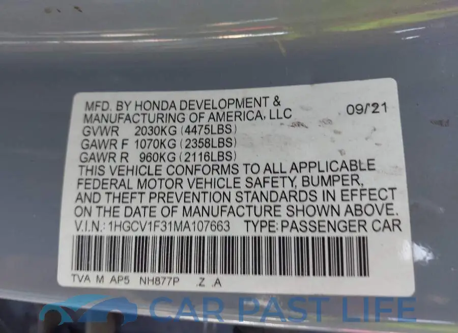 1HGCV1F31MA107663# 9