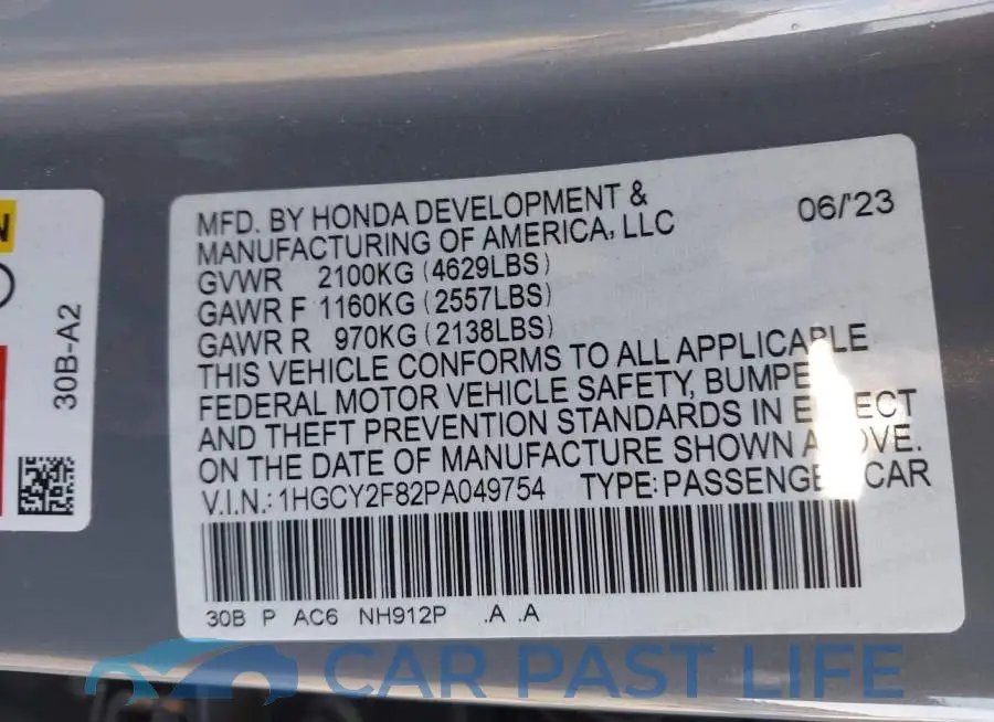 1HGCY2F82PA049754# 9