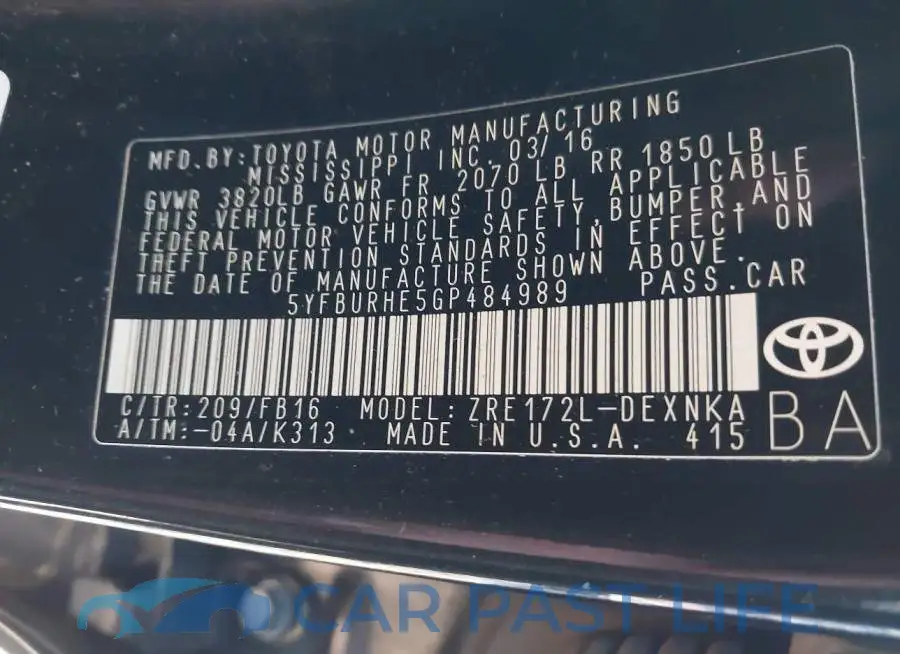 5YFBURHE5GP484989# 9