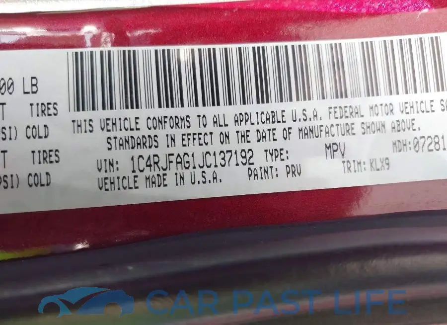 1C4RJFAG1JC137192# 9