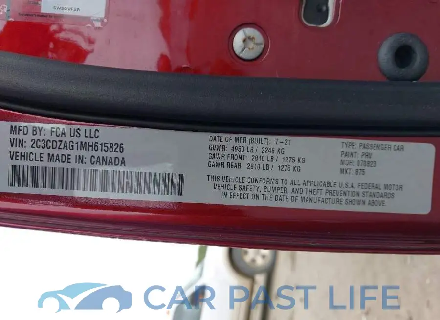 2C3CDZAG1MH615826# 9
