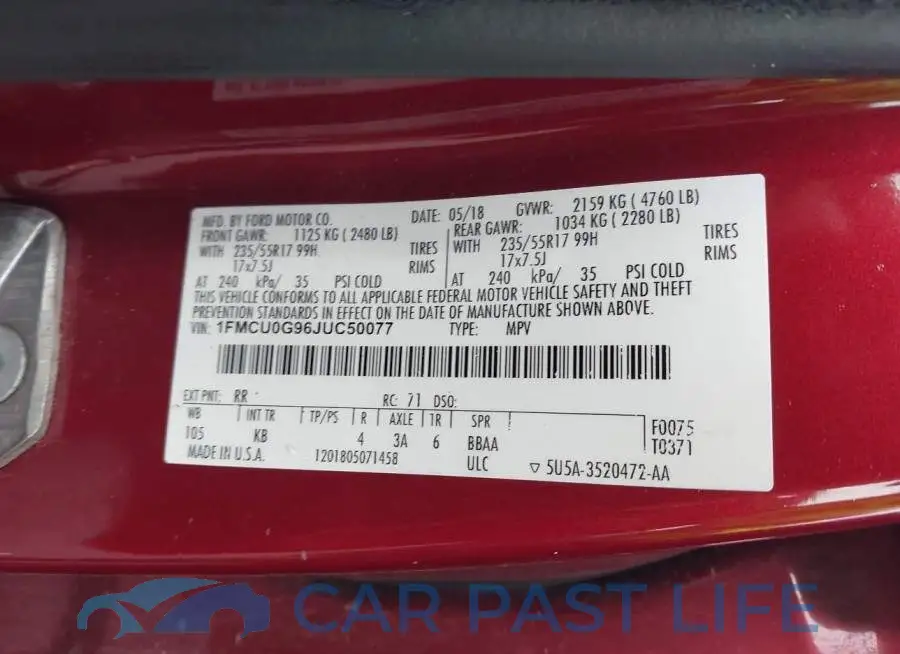 1FMCU0G96JUC50077# 9
