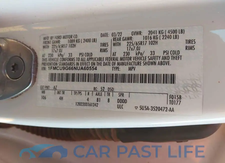 1FMCU9G66NUA60554# 9