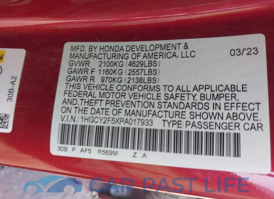 1HGCY2F5XPA017933# 9