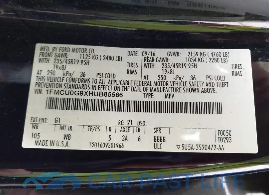 1FMCU0G9XHUB85566# 9