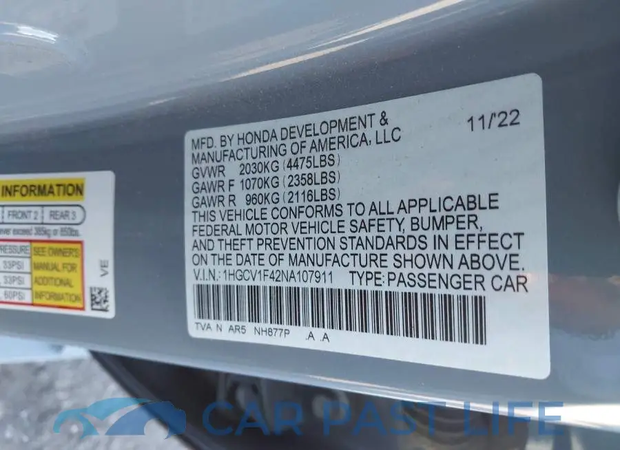 1HGCV1F42NA107911# 9