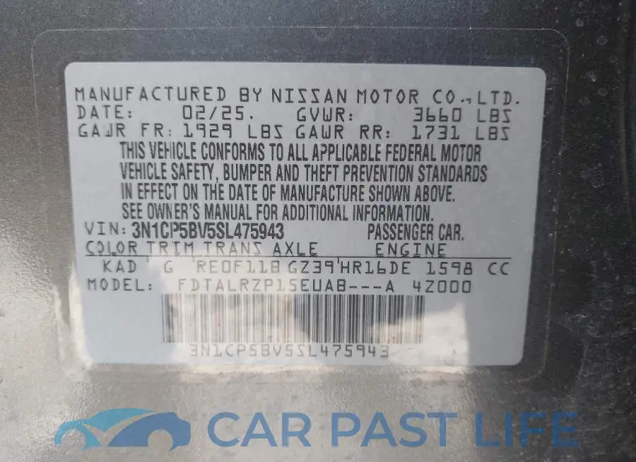 3N1CP5BV5SL475943# 9