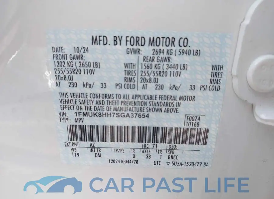 1FMUK8HH7SGA37654# 9