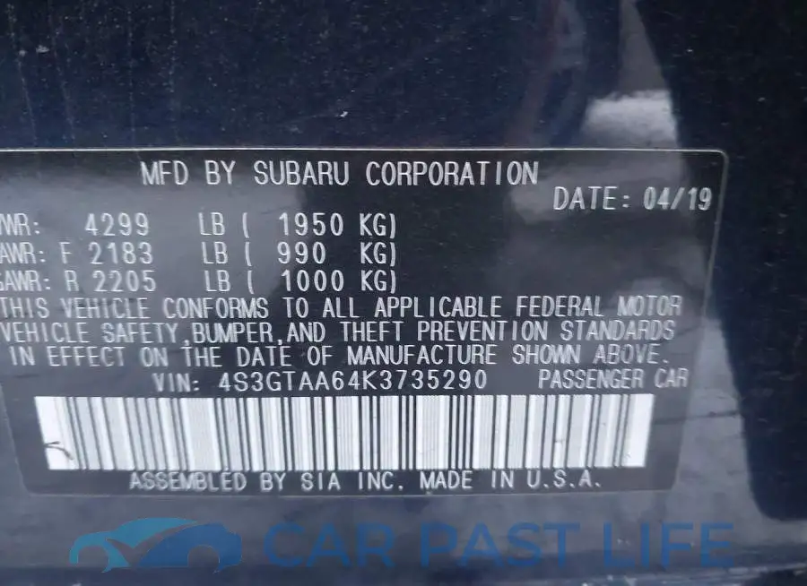 4S3GTAA64K3735290# 9