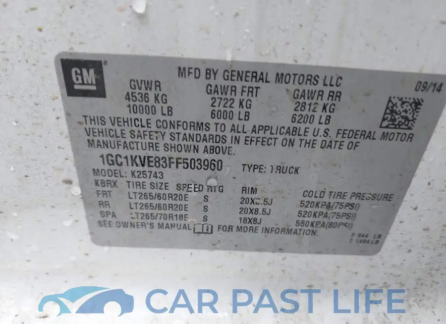 1GC1KVE83FF503960# 9