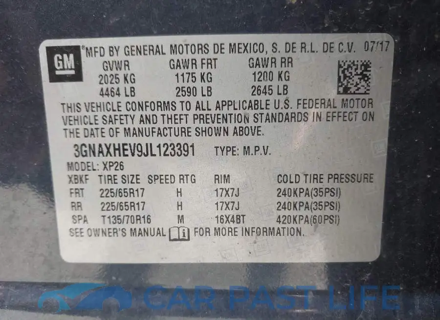 3GNAXHEV9JL123391# 9