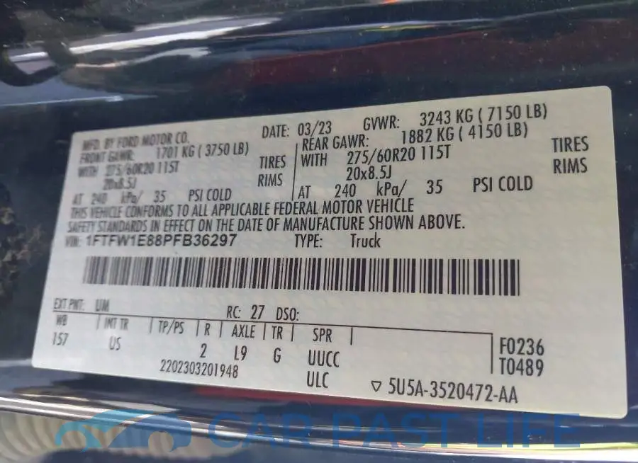 1FTFW1E88PFB36297# 9