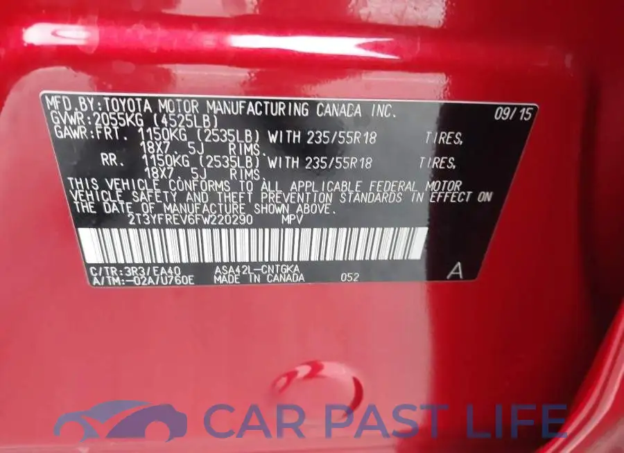2T3YFREV6FW220290# 9