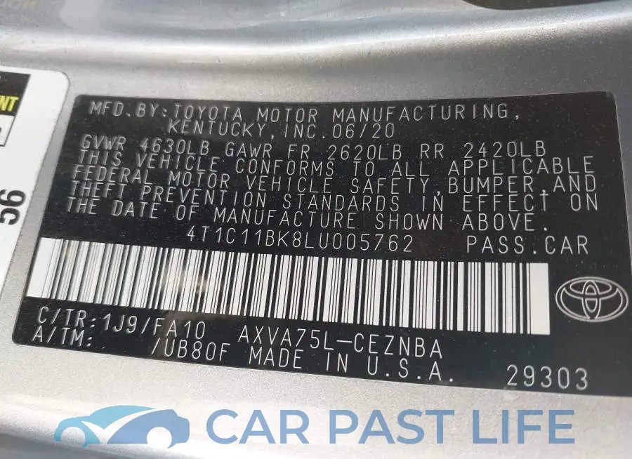 4T1C11BK8LU005762# 9