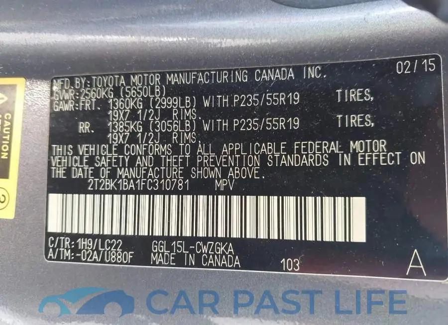 2T2BK1BA1FC310781# 9