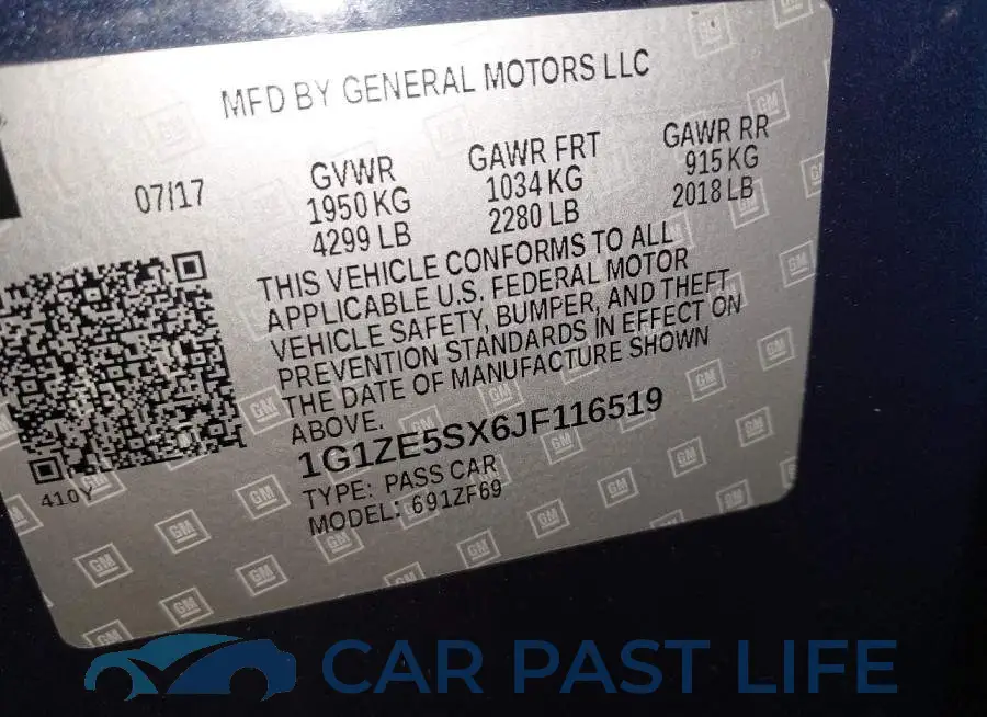 1G1ZE5SX6JF116519# 9