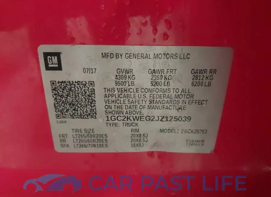 1GC2KWEG2JZ125039# 9