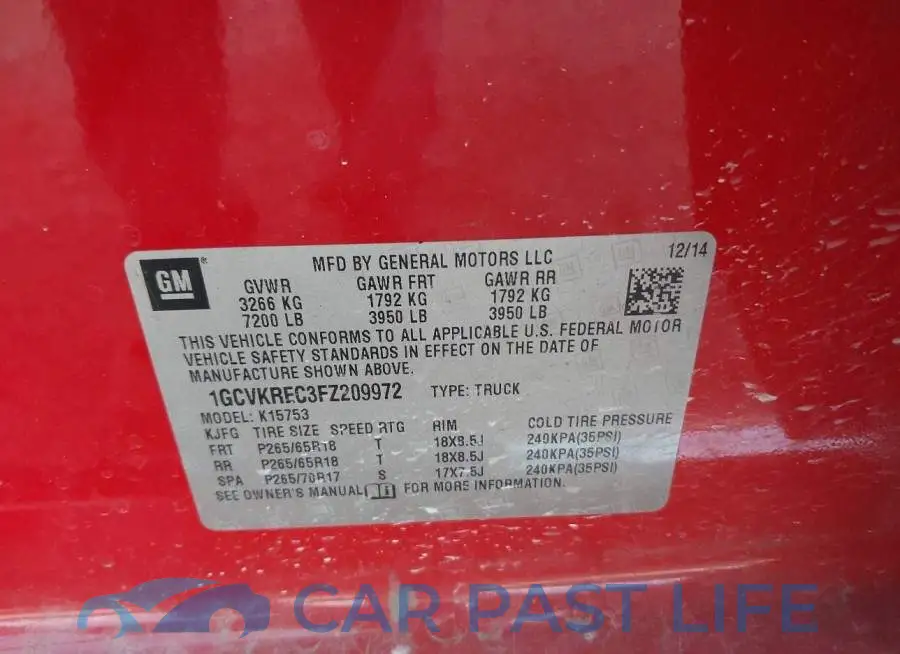 1GCVKREC3FZ209972# 9