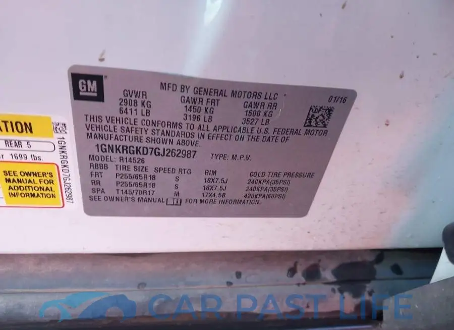 1GNKRGKD7GJ262987# 9
