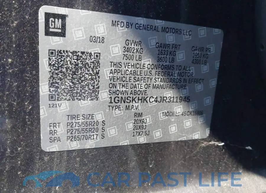 1GNSKHKC4JR311945# 9