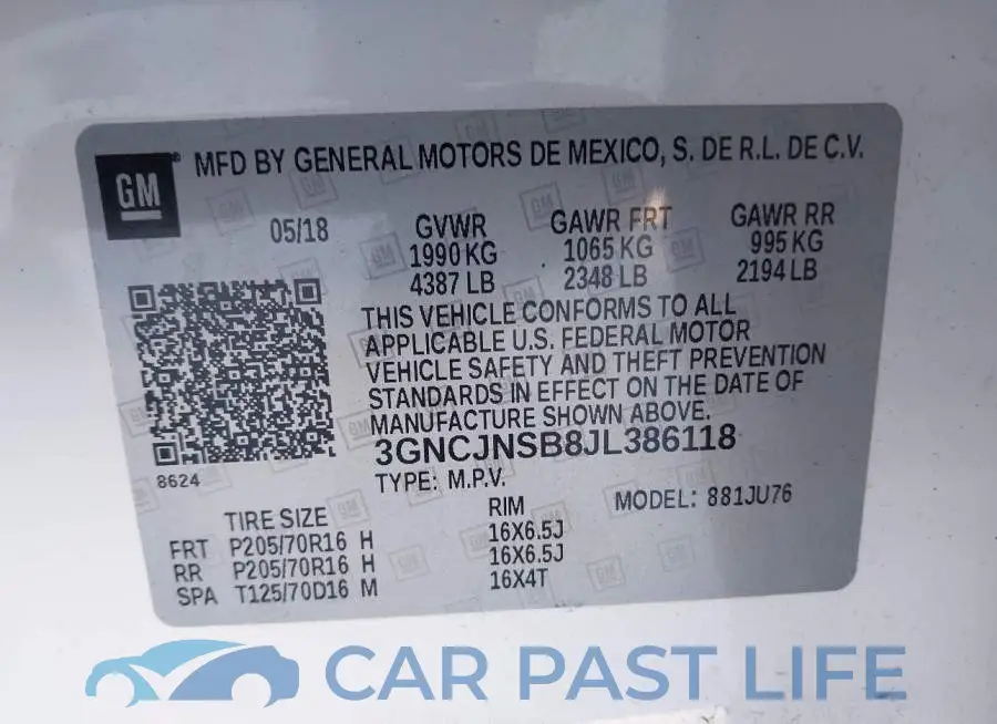 3GNCJNSB8JL386118# 9