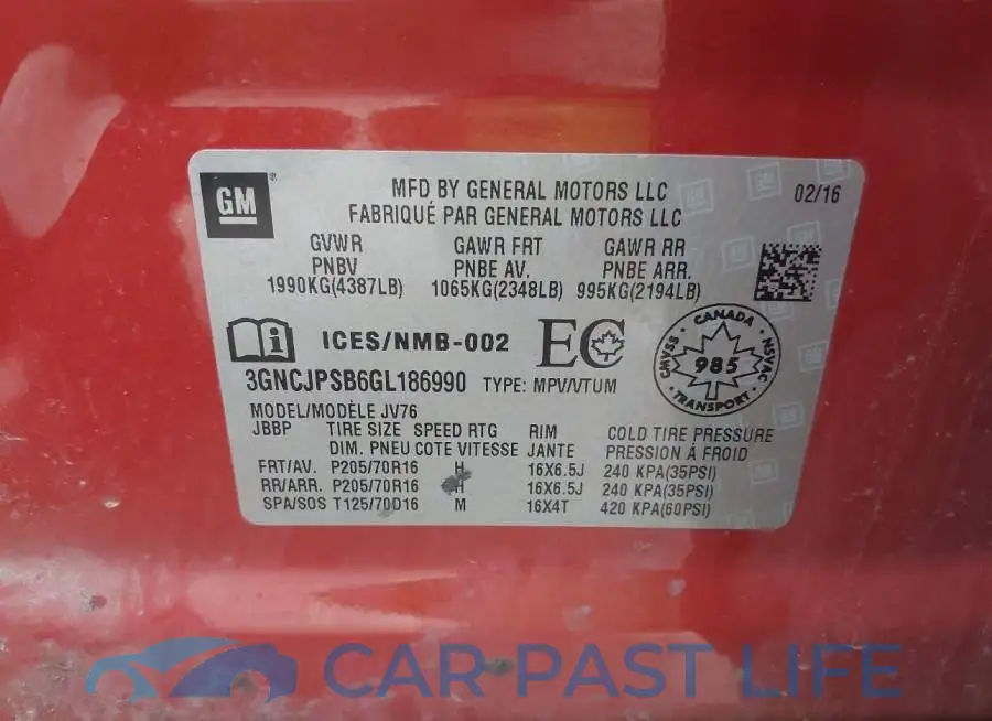 3GNCJPSB6GL186990# 9