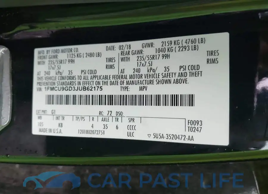 1FMCU9GD3JUB62175# 9